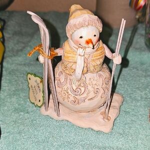 Holiday Snowman Figurine with Skis